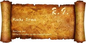Radu Irma névjegykártya
